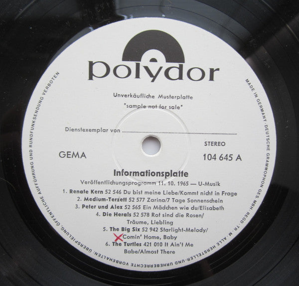 Various : Informationsplatte - Veröffentlichungsprogramm 11.10.1965 - U-Musik (LP,Compilation,Promo,Stereo)