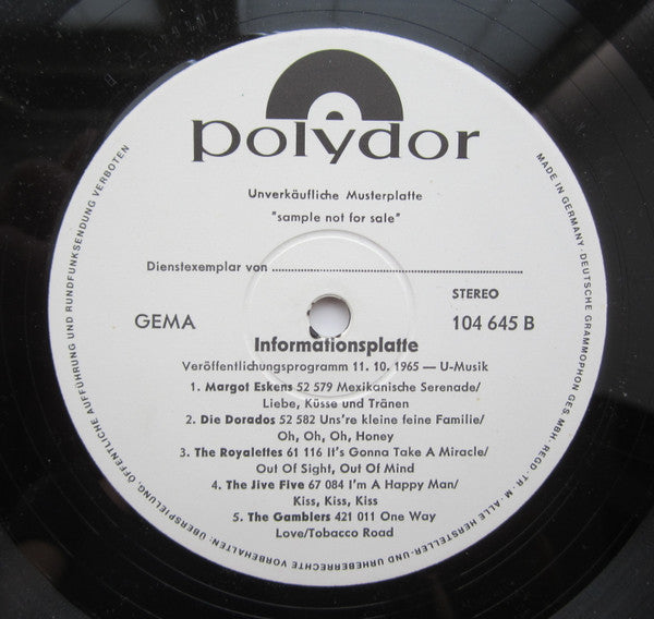 Various : Informationsplatte - Veröffentlichungsprogramm 11.10.1965 - U-Musik (LP,Compilation,Promo,Stereo)