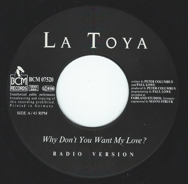La Toya Jackson : Why Don't You Want My Love? (7",45 RPM,Single)