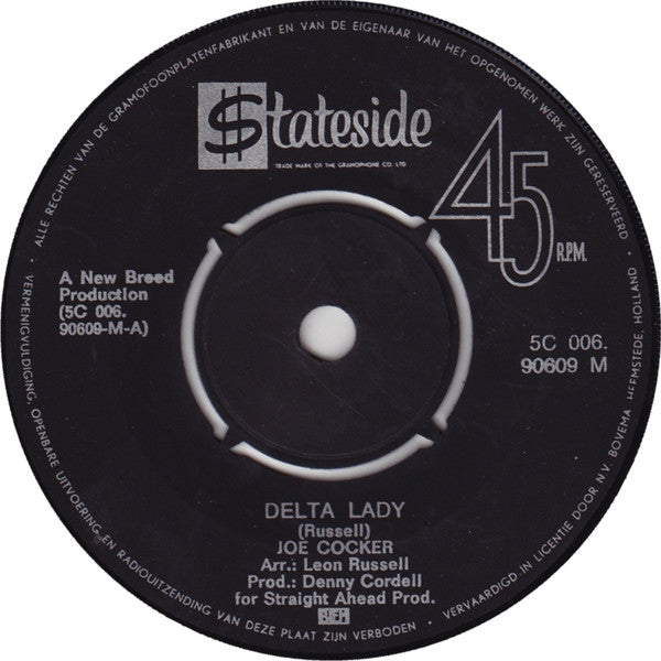 Joe Cocker : Delta Lady (7",45 RPM,Single,Mono)
