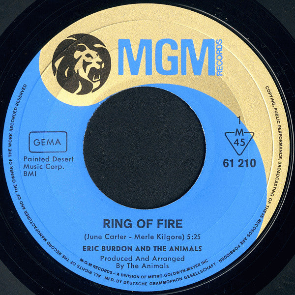Eric Burdon & The Animals : Ring Of Fire / I'm An Animal (7",45 RPM,Single,Stereo)