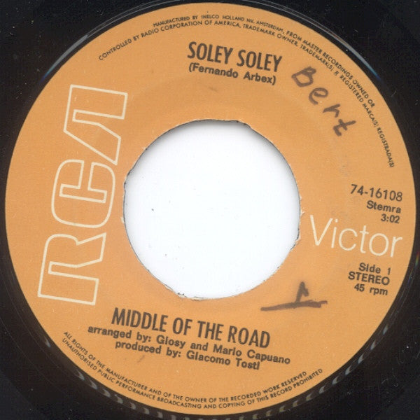Middle Of The Road : Soley Soley (7",45 RPM,Single)