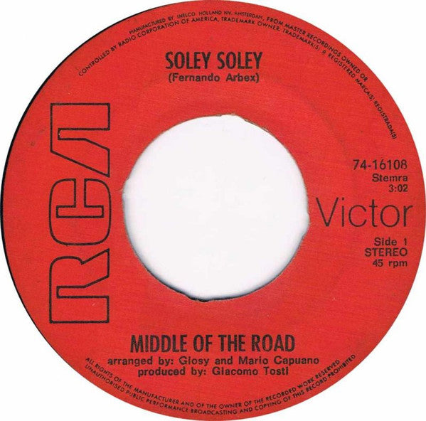 Middle Of The Road : Soley Soley (7",45 RPM,Single)