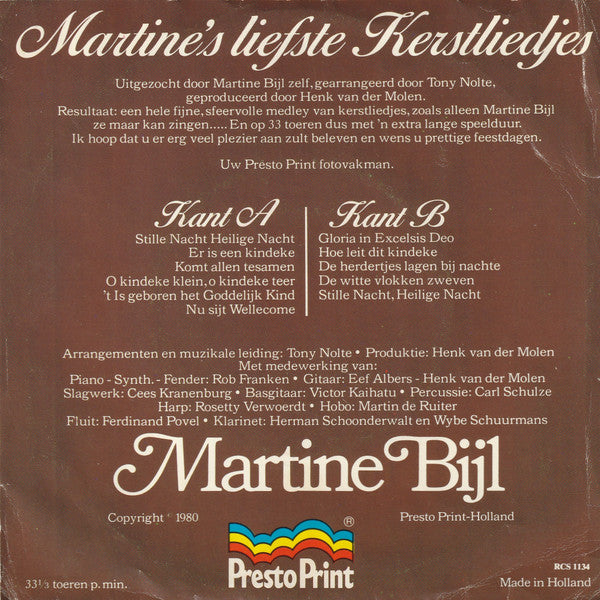 Martine Bijl : Martine's Liefste Kerstliedjes (7",33 ⅓ RPM)