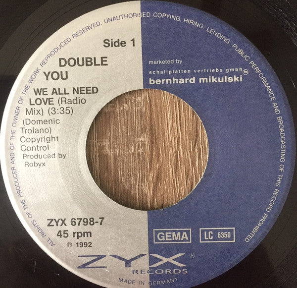 Double You : We All Need Love (7",Single,45 RPM)