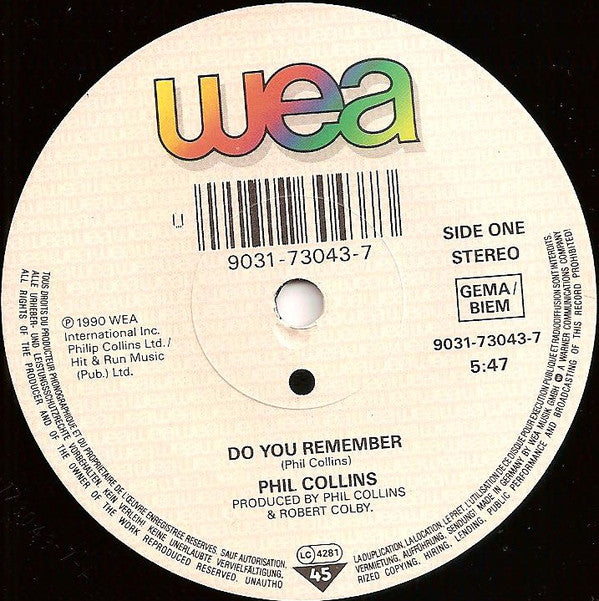 Phil Collins : Do You Remember? (7",45 RPM,Single,Stereo)