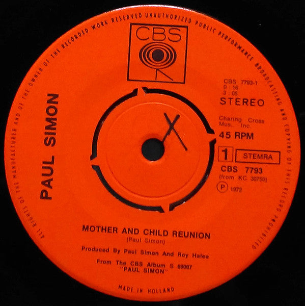 Paul Simon : Mother And Child Reunion / Paranoia Blues (7",45 RPM,Single,Stereo)