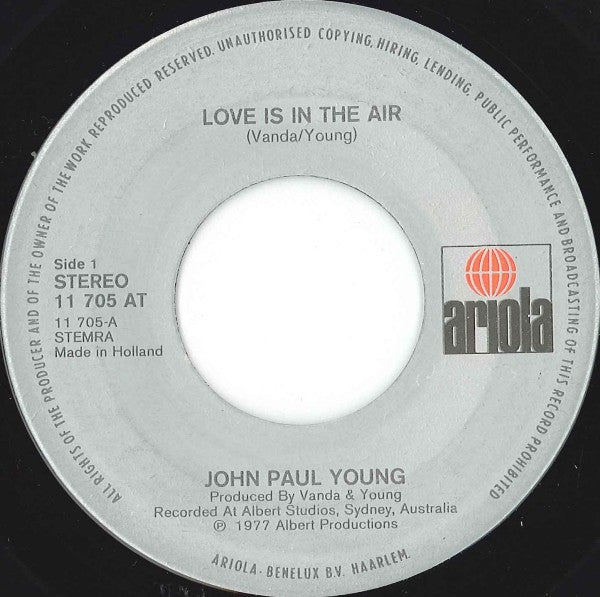 John Paul Young : Love Is In The Air (7",45 RPM,Single,Stereo)