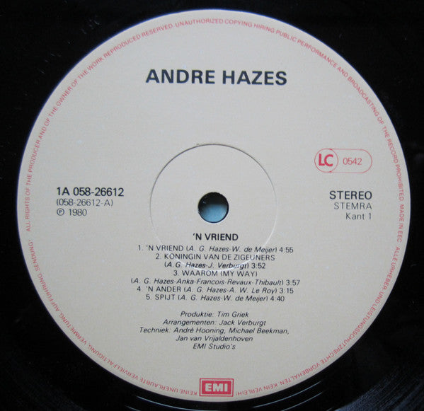 André Hazes : 'n Vriend (LP, Album)