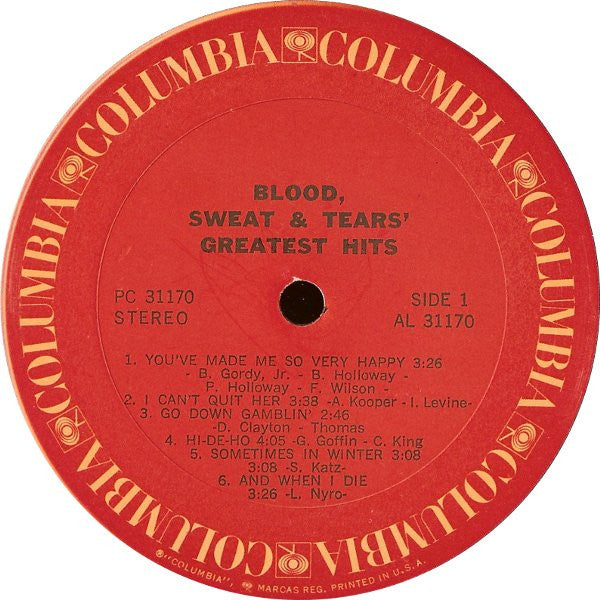 Blood, Sweat And Tears : Blood, Sweat & Tears Greatest Hits (LP,Compilation,Reissue)