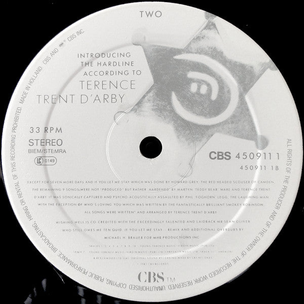 Terence Trent D'Arby : Introducing The Hardline According To Terence Trent D'Arby (LP,Album,Stereo)