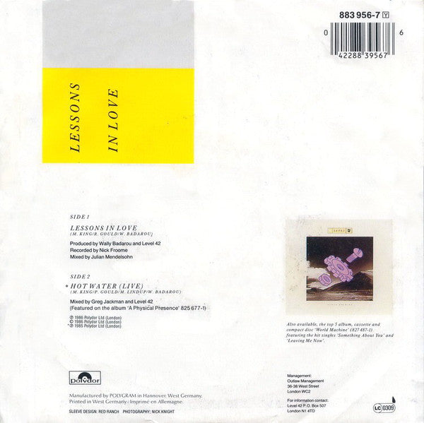Level 42 : Lessons In Love (7",45 RPM,Single,Stereo)