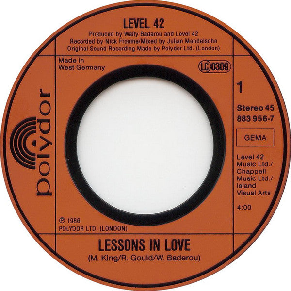 Level 42 : Lessons In Love (7",45 RPM,Single,Stereo)