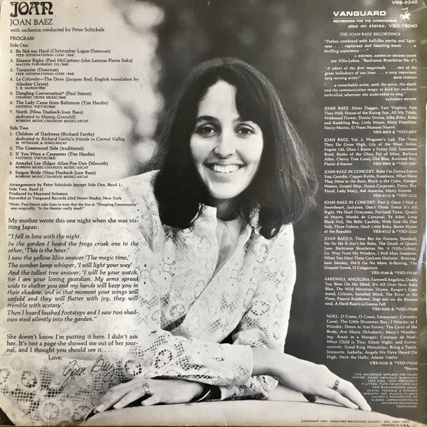 Joan Baez With Orchestra Conducted By Peter Schickele : Joan (LP,Album,Stereo)