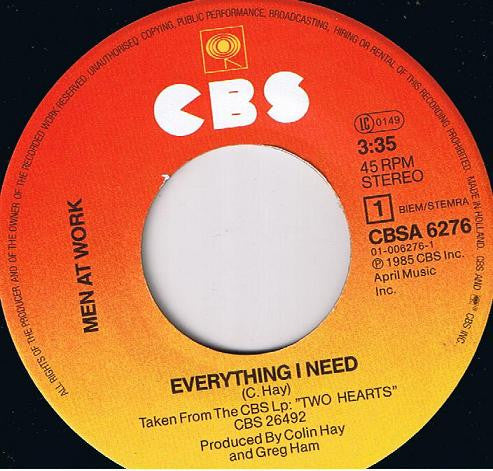 Men At Work : Everything I Need (7",45 RPM,Single,Stereo)