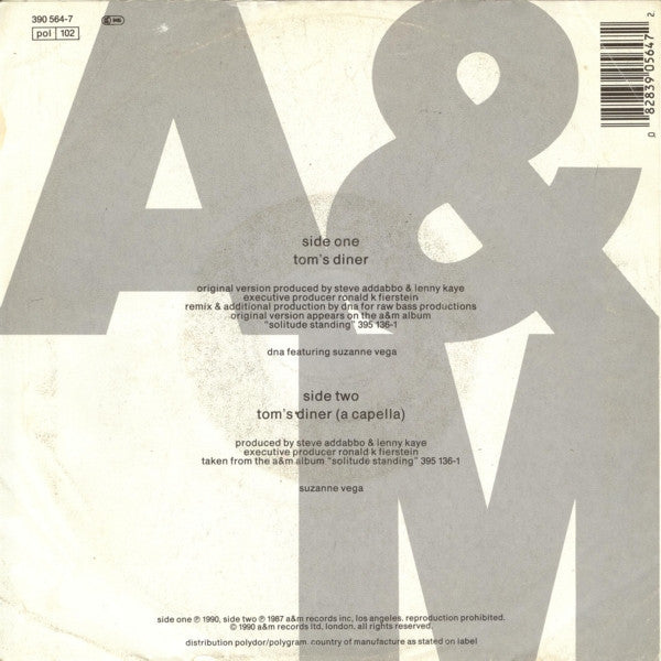 DNA Featuring Suzanne Vega : Tom's Diner (7",45 RPM,Single)