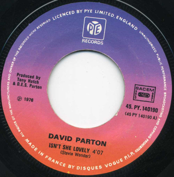 David Parton : Isn't She Lovely (7",45 RPM,Single)