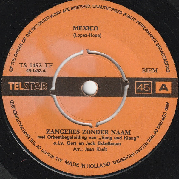 Zangeres Zonder Naam : Mexico  (7",45 RPM,Single)