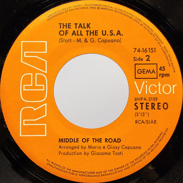 Middle Of The Road : Samson And Delilah / The Talk Of All The U.S.A. (7",45 RPM,Single,Stereo)
