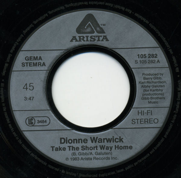 Dionne Warwick : Take The Short Way Home (7",Single,45 RPM)
