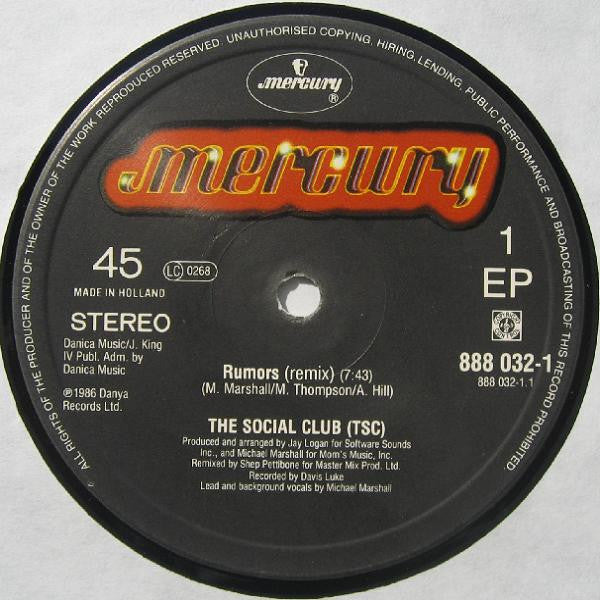 Timex Social Club : Rumors (Remix) (12",45 RPM,EP,Stereo)