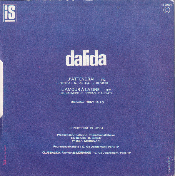 Dalida : J'Attendrai (7",45 RPM,Single,Stereo)