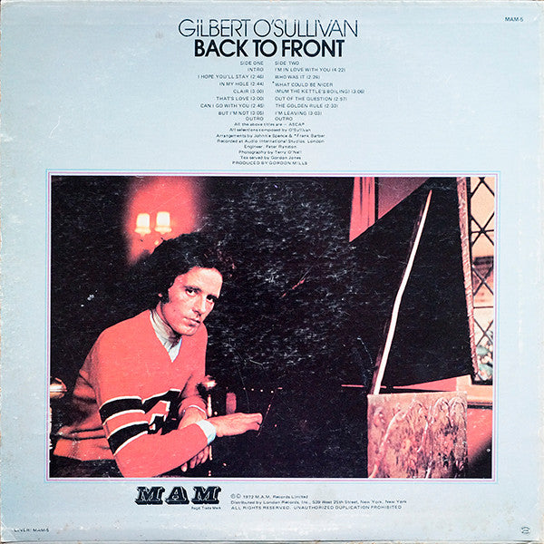 Gilbert O'Sullivan : Back To Front (LP,Album)