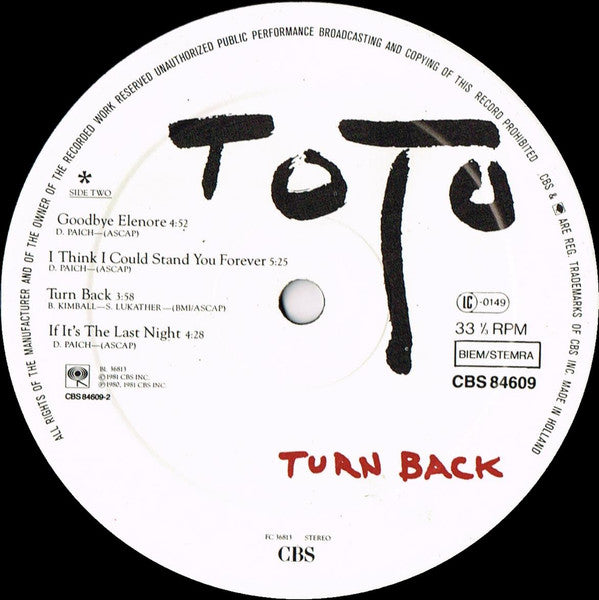 Toto : Turn Back (LP,Album)