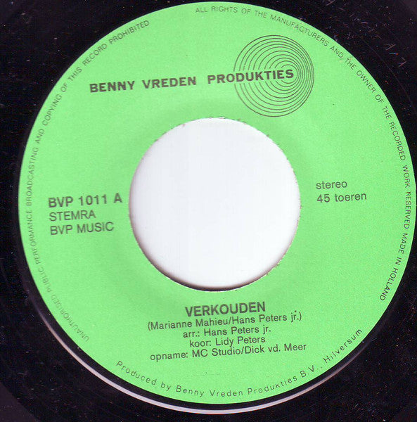 Hans Peters Jr., Kinderkoor Lidy Peters, Marianne Mahieu, Elly Verbiest : Verkouden / Bram Is Verkouden (7",45 RPM,Single)