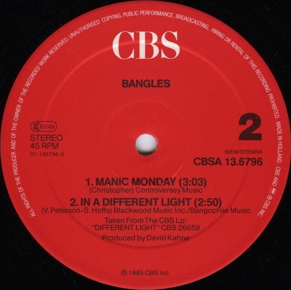 Bangles : Manic Monday (Extended Version) (12",45 RPM,Maxi-Single,Stereo)