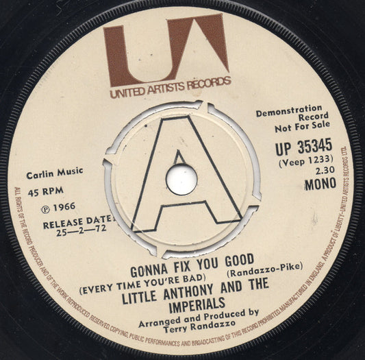 Little Anthony & The Imperials : Gonna Fix You Good (Every Time You're Bad) (7",45 RPM,Single,Promo,Reissue,Mono)
