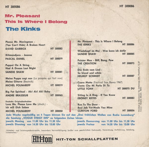 Kinks, The : Mr. Pleasant (7",45 RPM,Single)