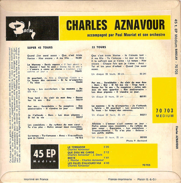 Charles Aznavour : Le Toréador (7",45 RPM,EP)