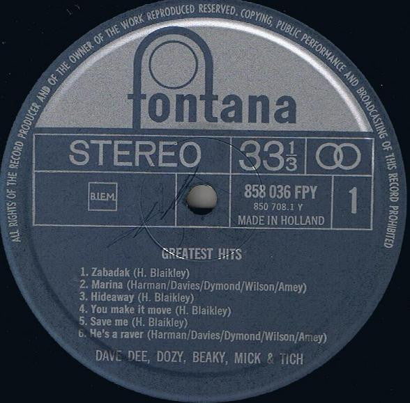 Dave Dee, Dozy, Beaky, Mick & Tich : Greatest Hits (LP,Compilation,Stereo)