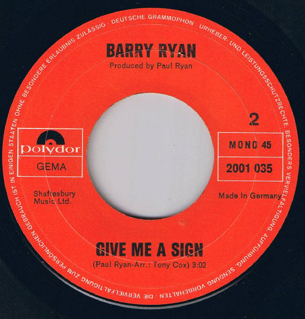 Barry Ryan : Kitsch (7",Single,Mono,45 RPM)