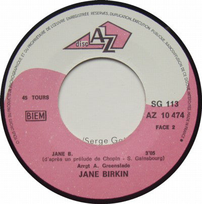 Jane Birkin Avec Serge Gainsbourg : Je T'aime... Moi Non Plus (7",45 RPM,Single)