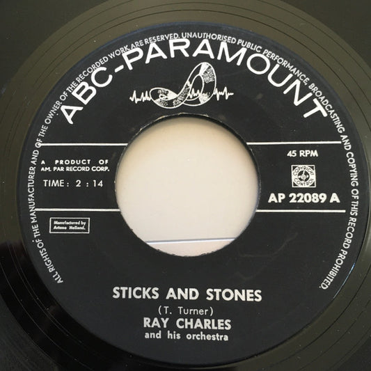 Ray Charles And His Orchestra : Sticks And Stones / Worried Life Blues (7",45 RPM,Single)