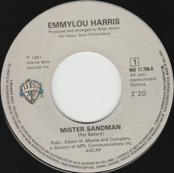 Emmylou Harris : Mister Sandman (7",Single,45 RPM)