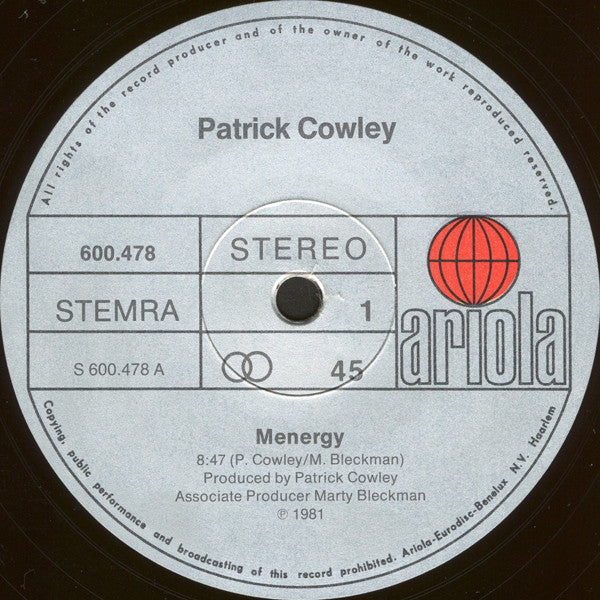 Patrick Cowley : Menergy (12",45 RPM,Stereo)