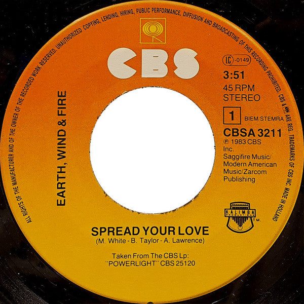 Earth, Wind & Fire : Spread Your Love (7",45 RPM,Stereo)