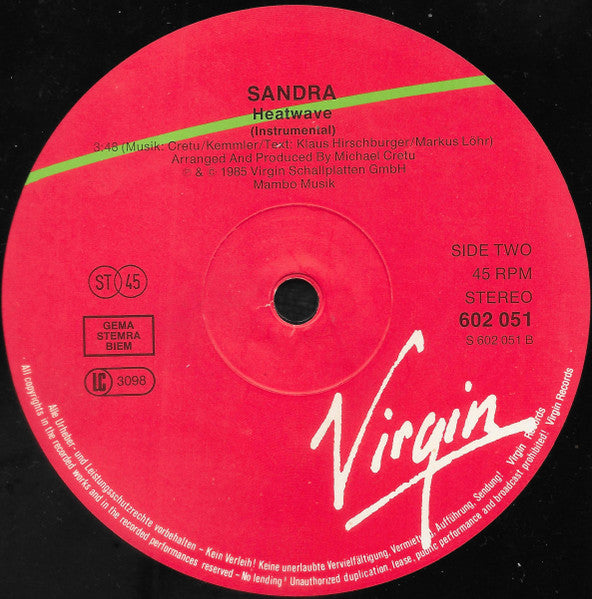 Sandra : In The Heat Of The Night (12",45 RPM,Maxi-Single,Stereo)