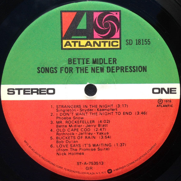 Bette Midler : Songs For The New Depression (LP,Album,Stereo)