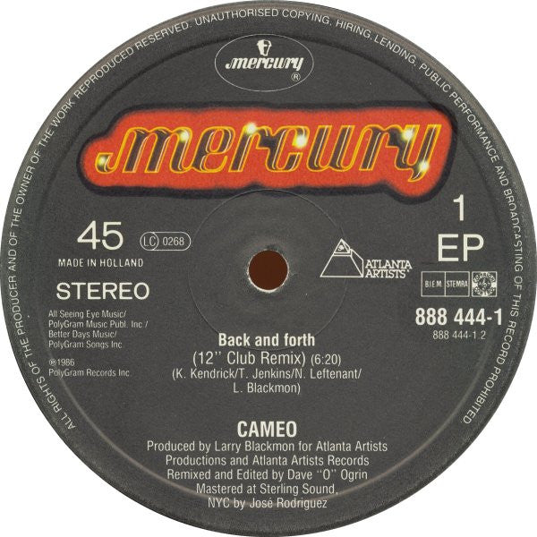 Cameo : Back And Forth (12",45 RPM,Single)