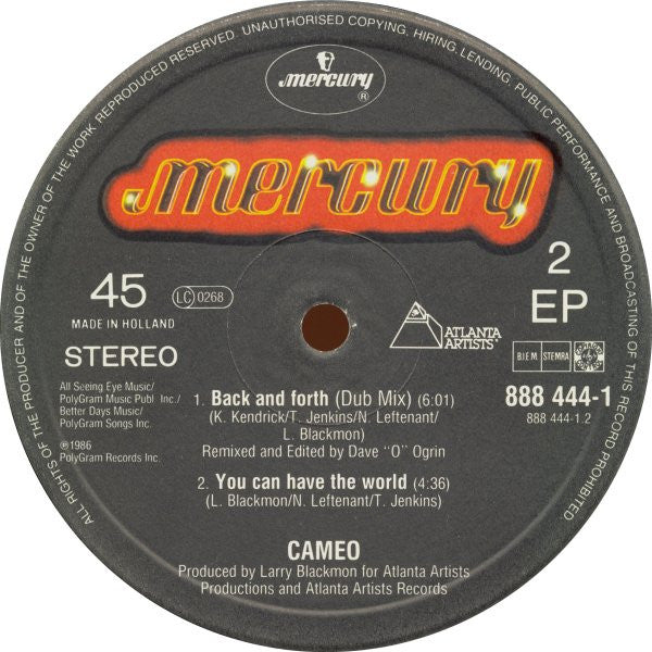 Cameo : Back And Forth (12",45 RPM,Single)