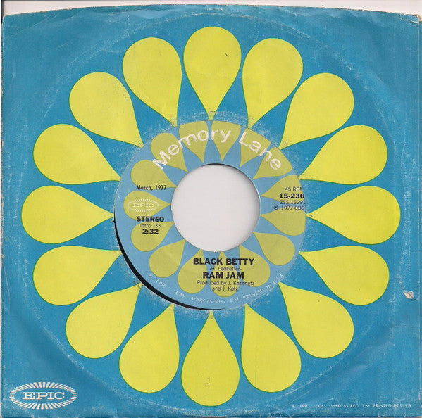 Ram Jam : Black Betty / Keep Your Hands On The Wheel (7",Single,45 RPM,Reissue)