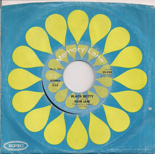 Ram Jam : Black Betty / Keep Your Hands On The Wheel (7",Single,45 RPM,Reissue)