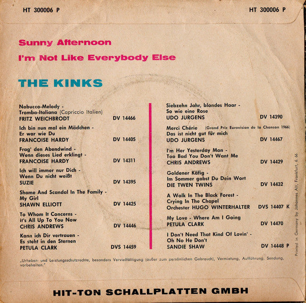 Kinks, The : Sunny Afternoon / I'm Not Like Everybody Else (7",Single,45 RPM)