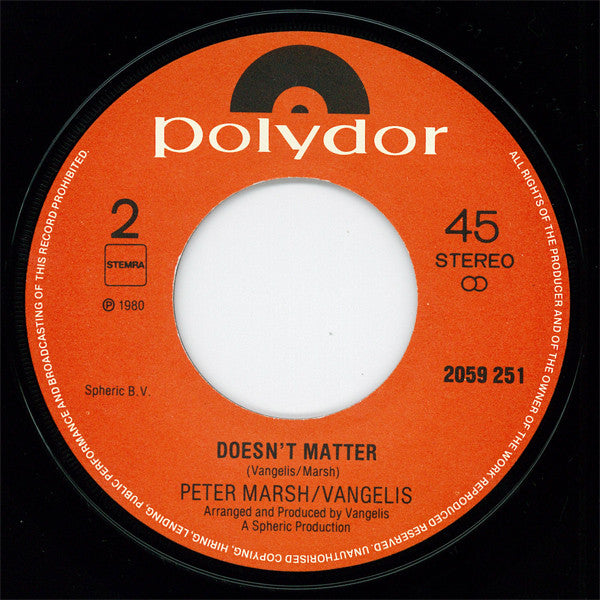 Peter Marsh & Vangelis : Don't Be Foolish (7",45 RPM,Single)