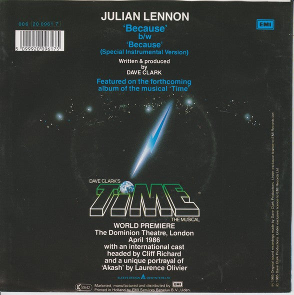 Julian Lennon : Because (7",Single,45 RPM)