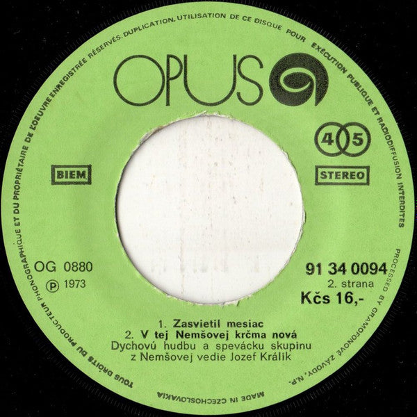 Dychová Hudba A Spevácka Skupina Z Nemšovej : Mám Ja Kosu, Kosičku (7",45 RPM,EP,Repress,Stereo)